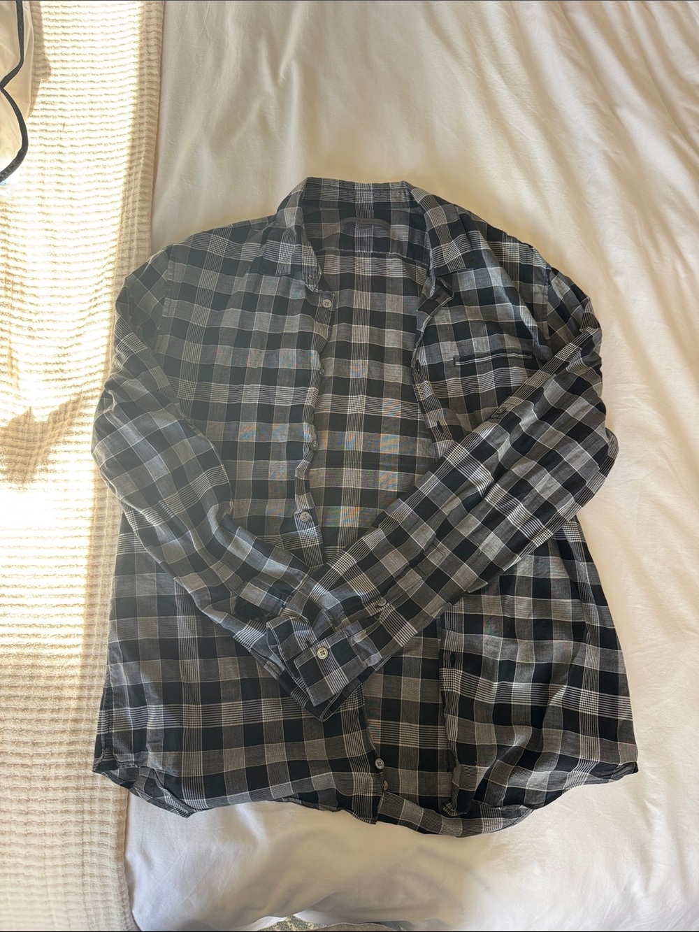 John Varvatos Black and Gray Plaid Button-Down Shirt